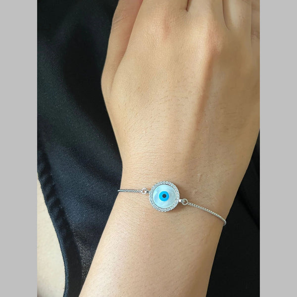 Silver Blue Evil Eye Lucky CZ American Diamond Bracelet Bulk Secondary image