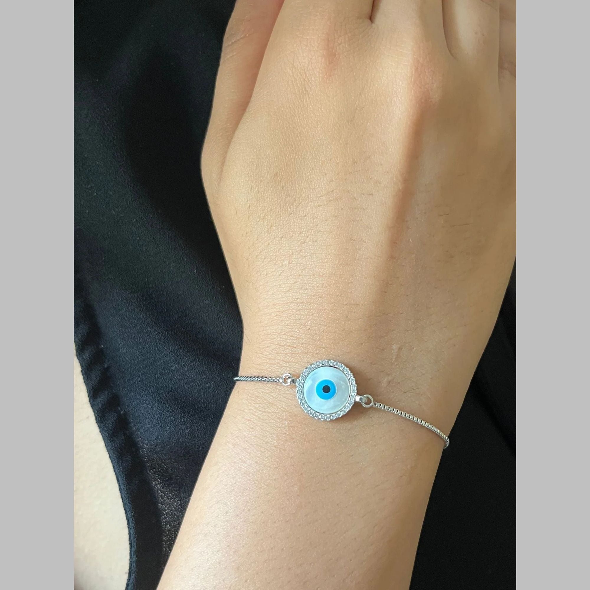 Silver Blue Evil Eye Lucky CZ American Diamond Bracelet Bulk