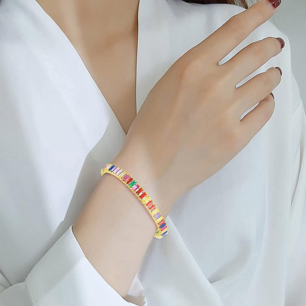 Gold Colorful Rainbow CZ American Diamond Slider Bracelet Bulk