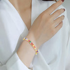 Gold Colorful Rainbow CZ American Diamond Slider Bracelet Bulk