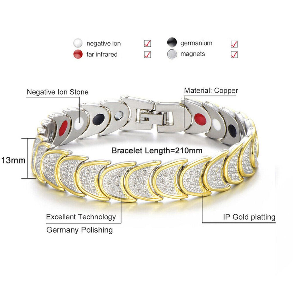 Gold Silver Stainless Steel Magnet Health Care Therapy Energy Bracelet