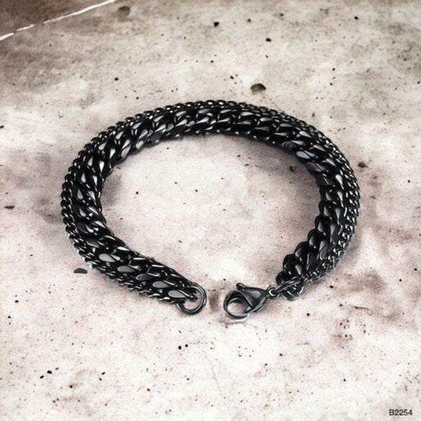 Layered Wrist Wrap Black Stainless Steel Curb Chain Bracelet Bulk Main image