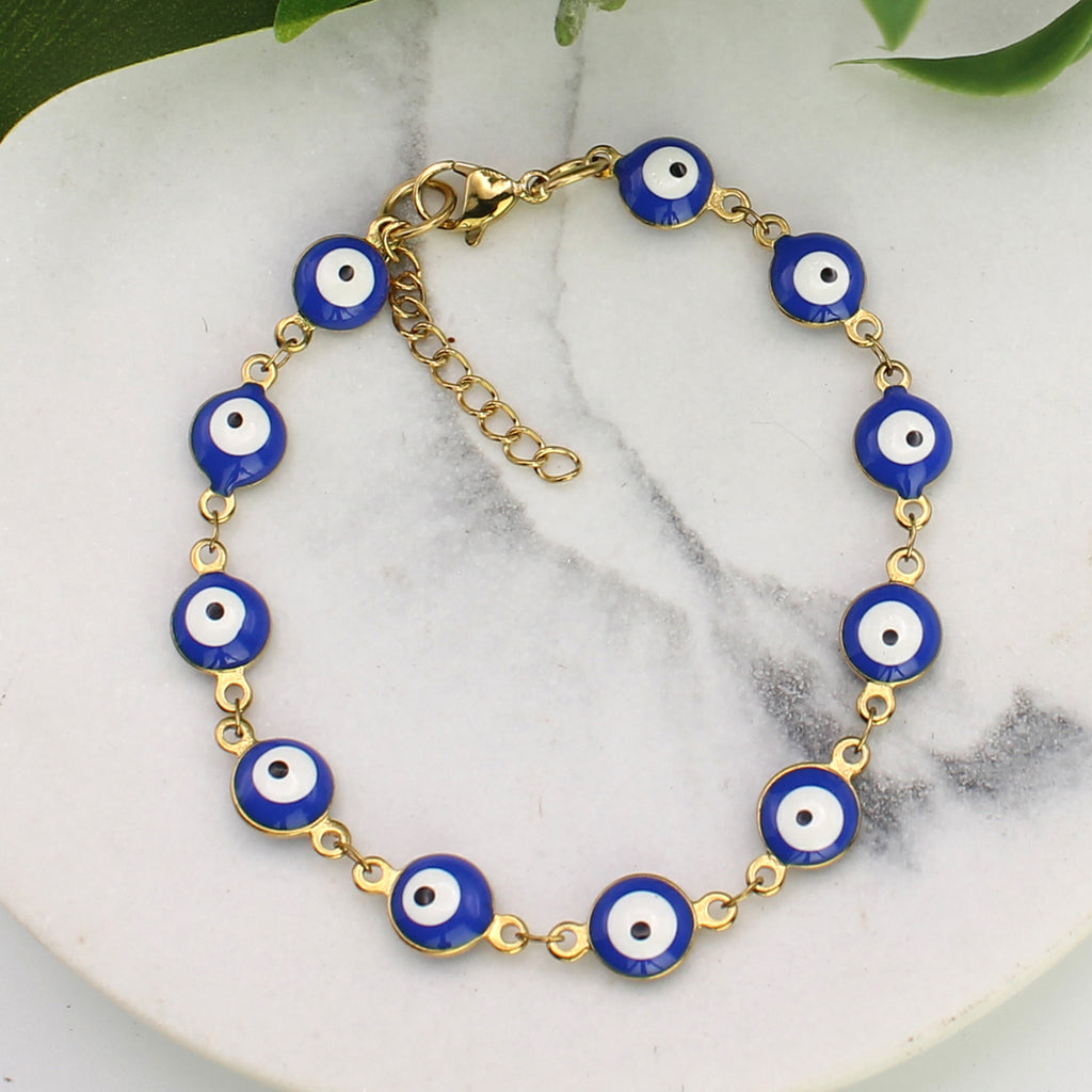 Turkish Blue Evil Eye Lucky 18K Gold Bracelet For Women Bulk