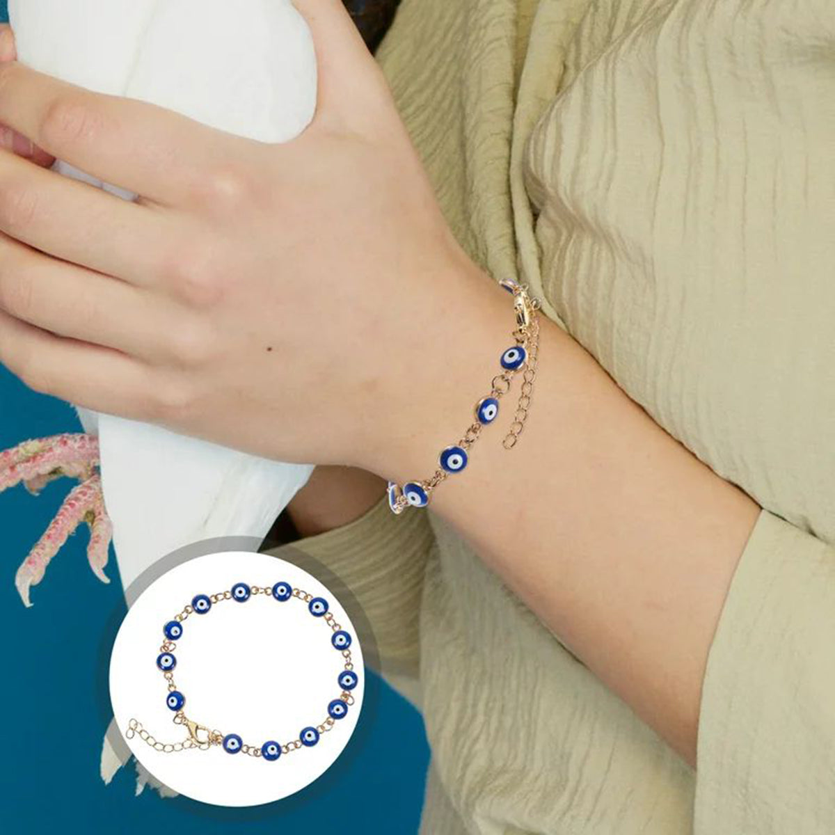 Turkish Blue Evil Eye Lucky 18K Gold Bracelet For Women Bulk