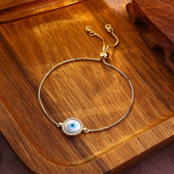 Gold Blue Evil Eye Nazariya Mother Of Pearl CZ Bracelet Bulk Main image