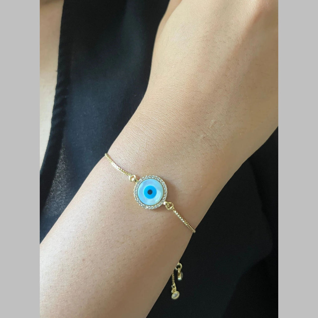 Gold Blue Evil Eye Nazariya Mother Of Pearl CZ Bracelet Bulk