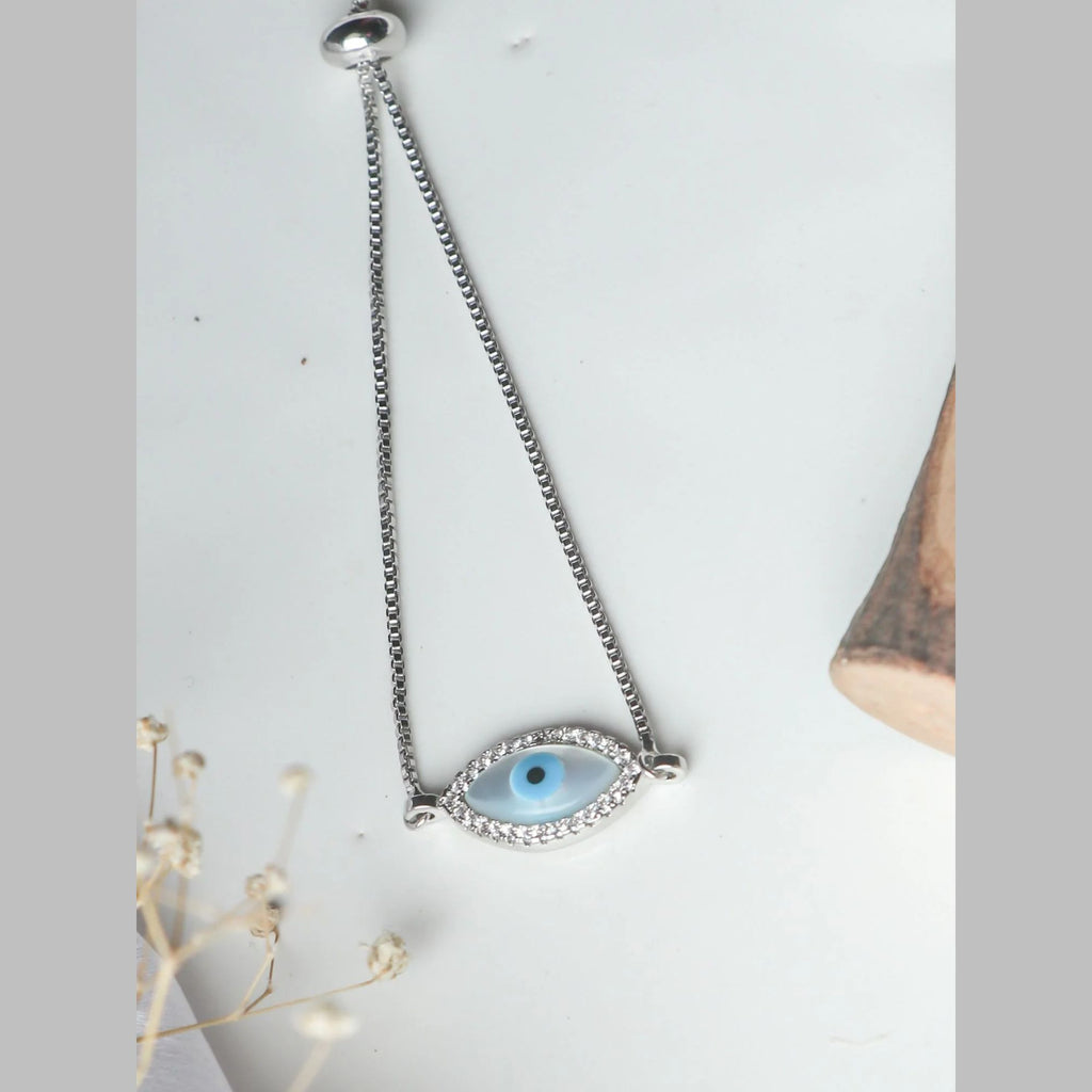 Silver Blue Evil Eye Nazariya Mother Of Pearl CZ Bracelet Bulk