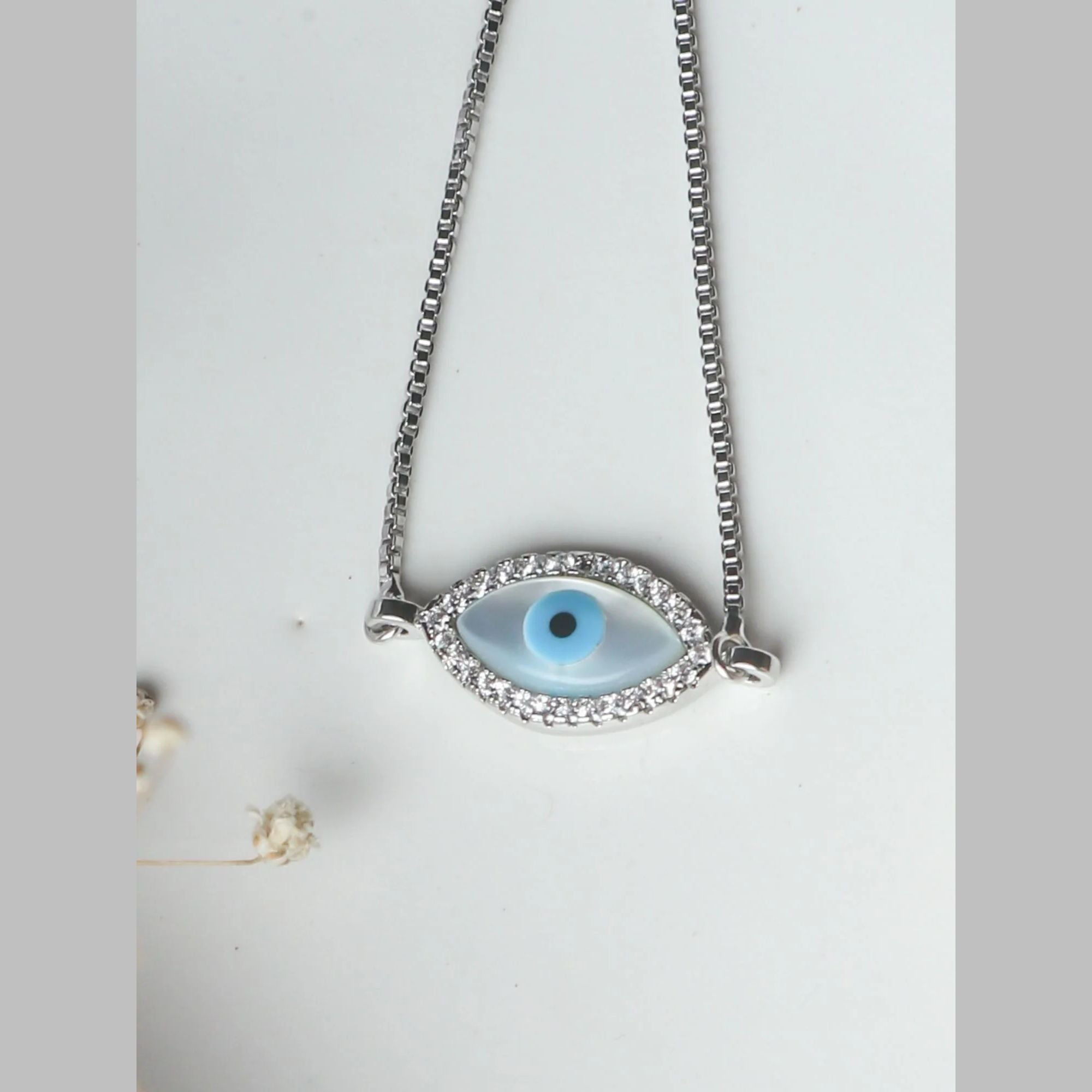 Silver Blue Evil Eye Nazariya Mother Of Pearl CZ Bracelet Bulk