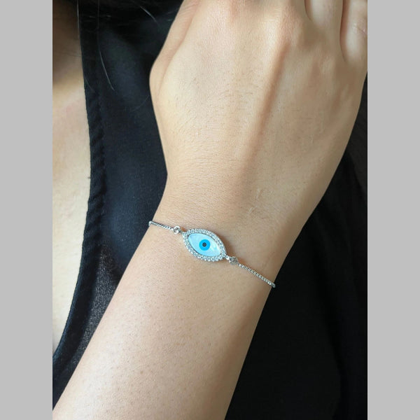 Silver Blue Evil Eye Nazariya Mother Of Pearl CZ Bracelet Bulk Secondary image