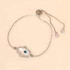 Silver Blue Evil Eye Nazariya Hamsa Hand Mother Of Pearl Cubic Zirconia American Diamond Bracelet