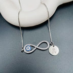 Copper Cubic Zirconia Blue Silver Evil Eye Infinity Pendant Chain Bulk