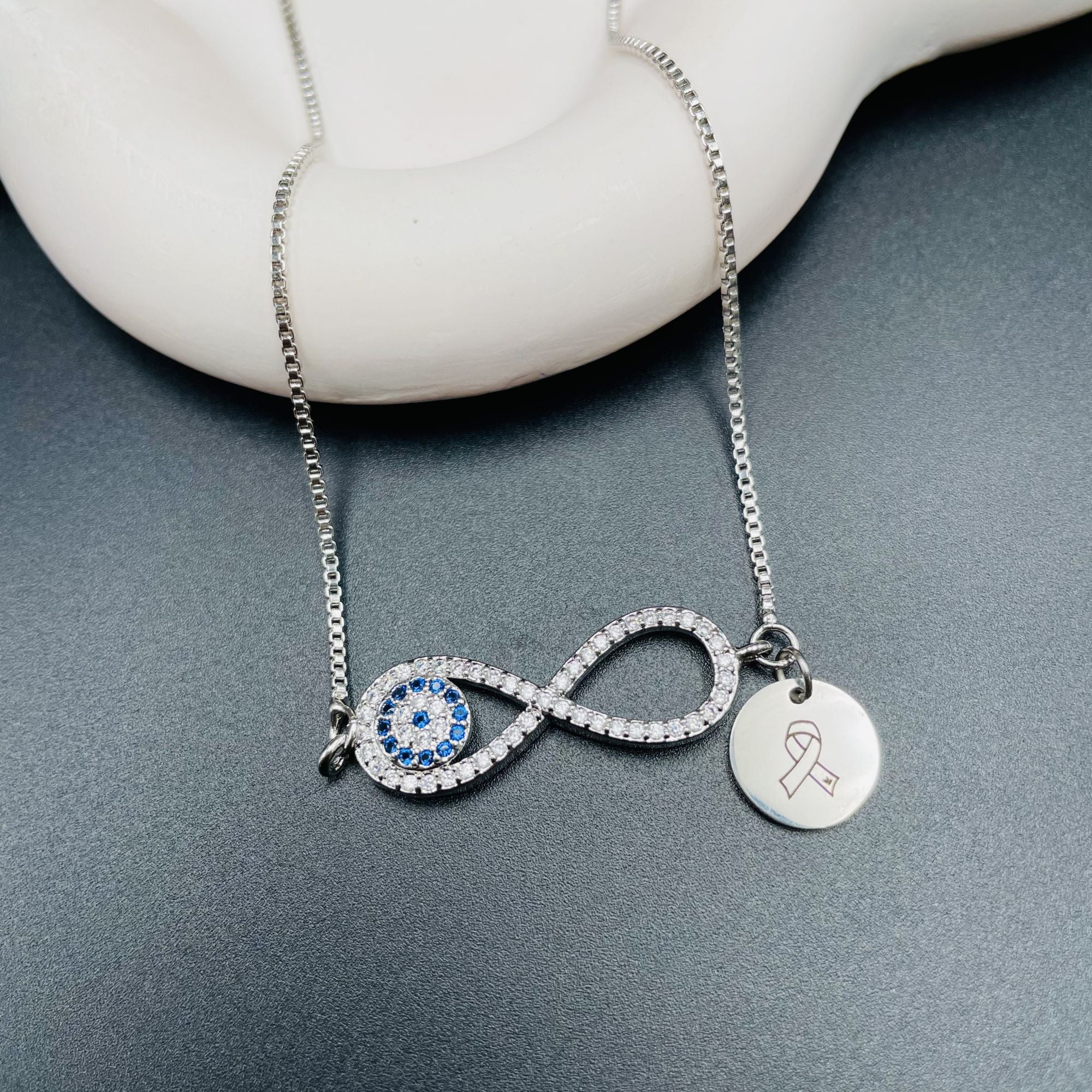 Copper Cubic Zirconia Blue Silver Evil Eye Infinity Pendant Chain Bulk