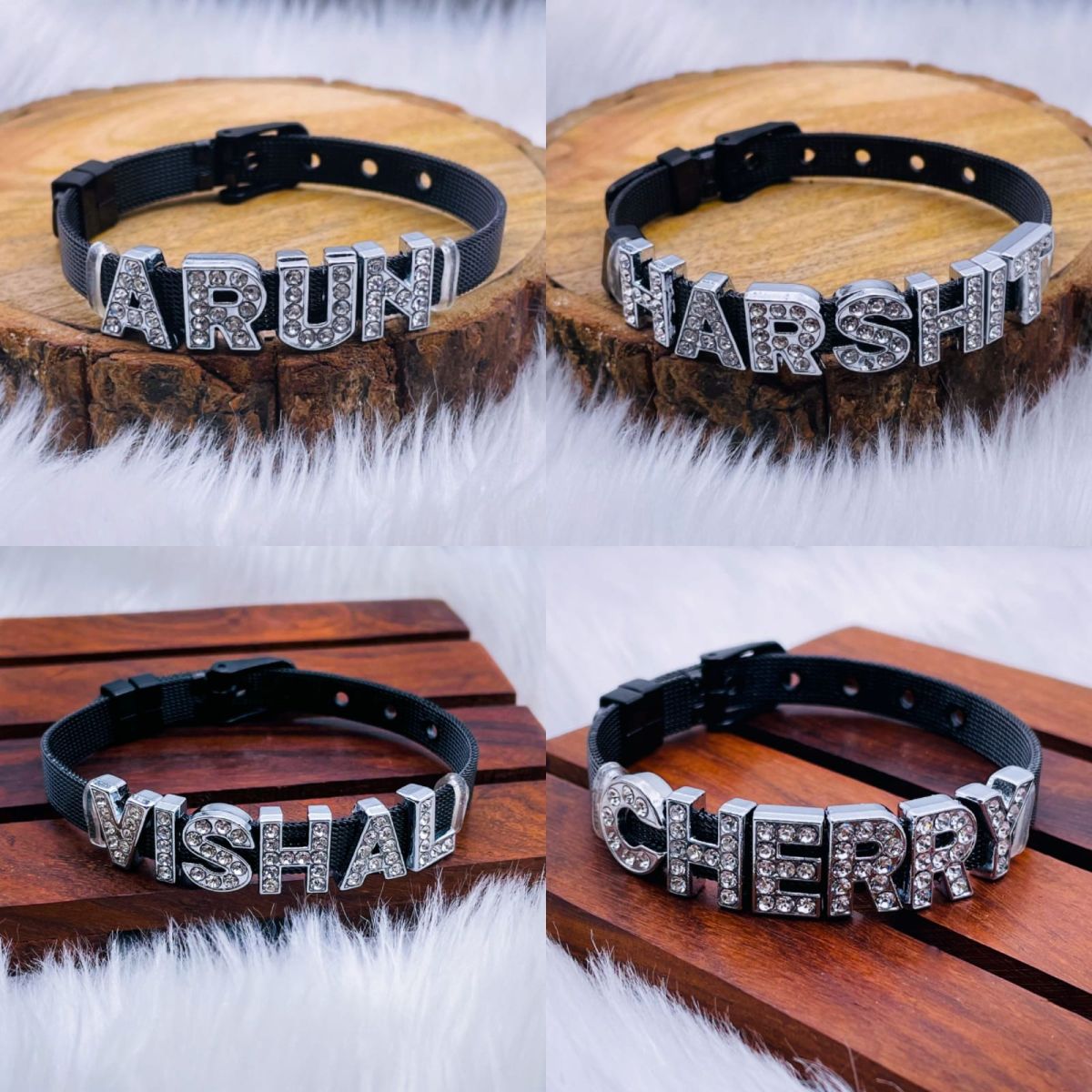 Personalised Name Alphabet Initial Letter Stainless Steel Rhinestone Bracelet
