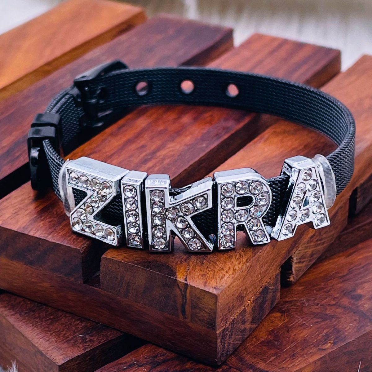Personalised Name Alphabet Initial Letter Stainless Steel Rhinestone Bracelet