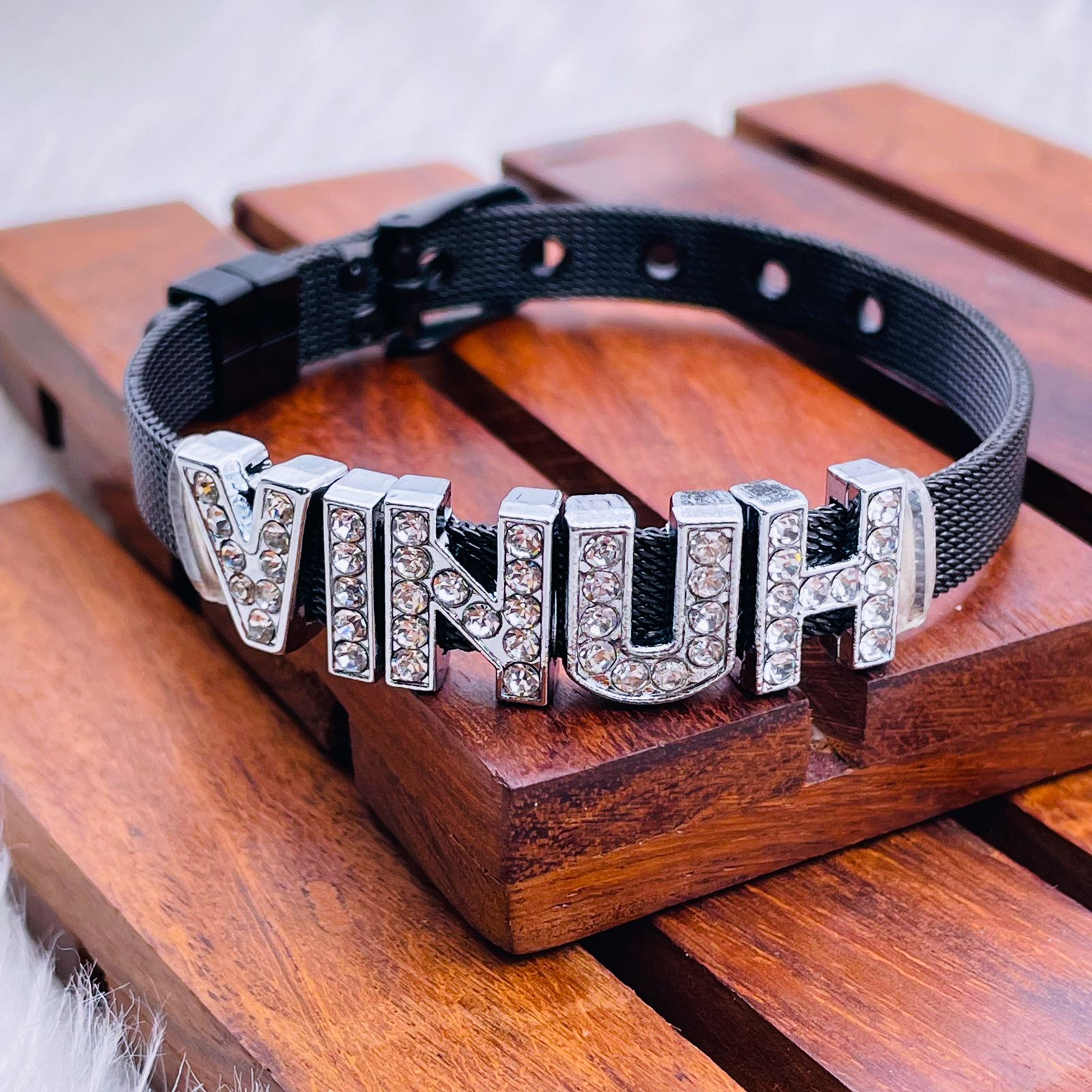 Personalised Name Alphabet Initial Letter Stainless Steel Rhinestone Bracelet