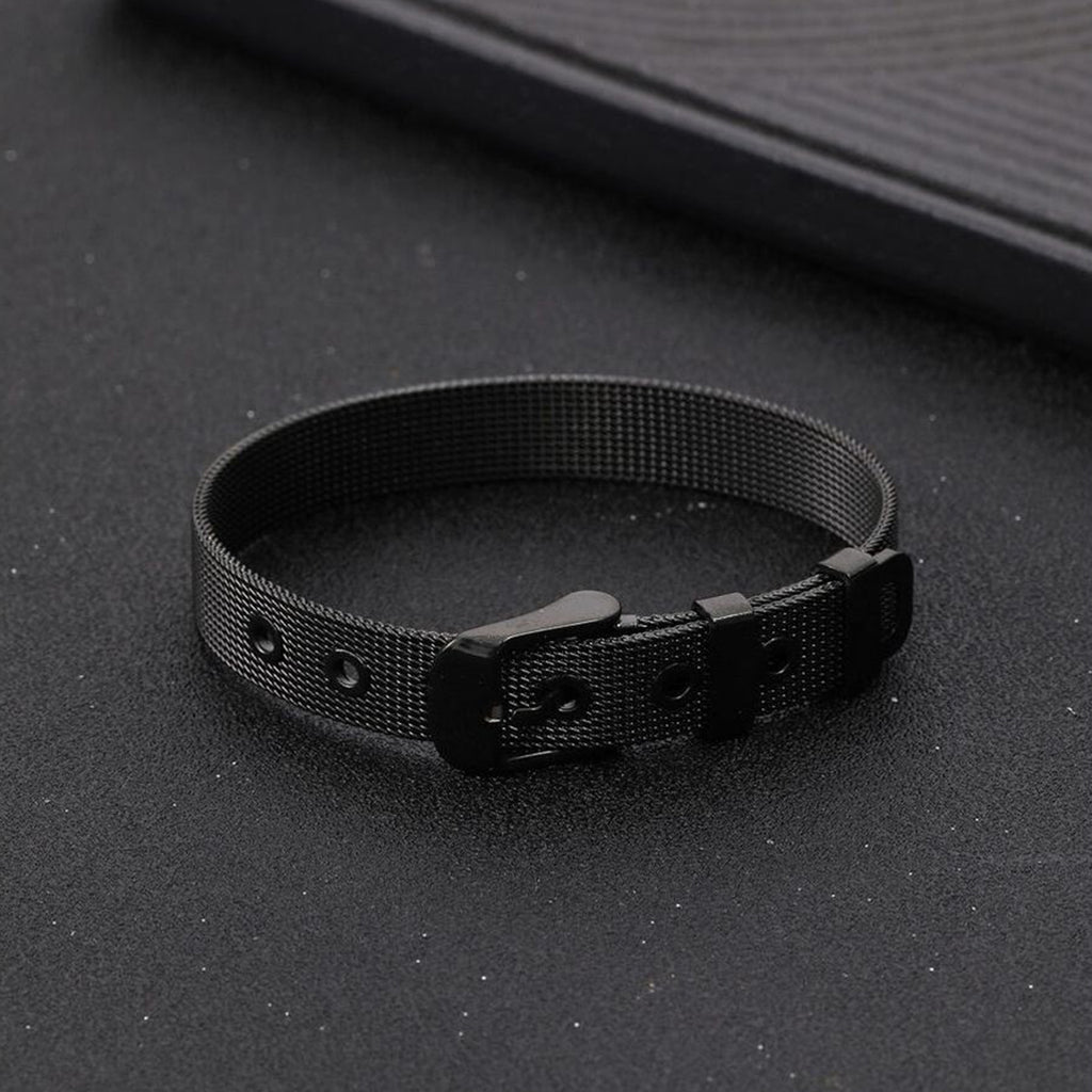 Mesh Belt Buckle Black Surgical Stainless Steel Adjustable Bracelet