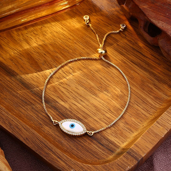 Turkish Evil Eye Mother Of Pearl CZ Gold Slider Bracelet Bulk Main image