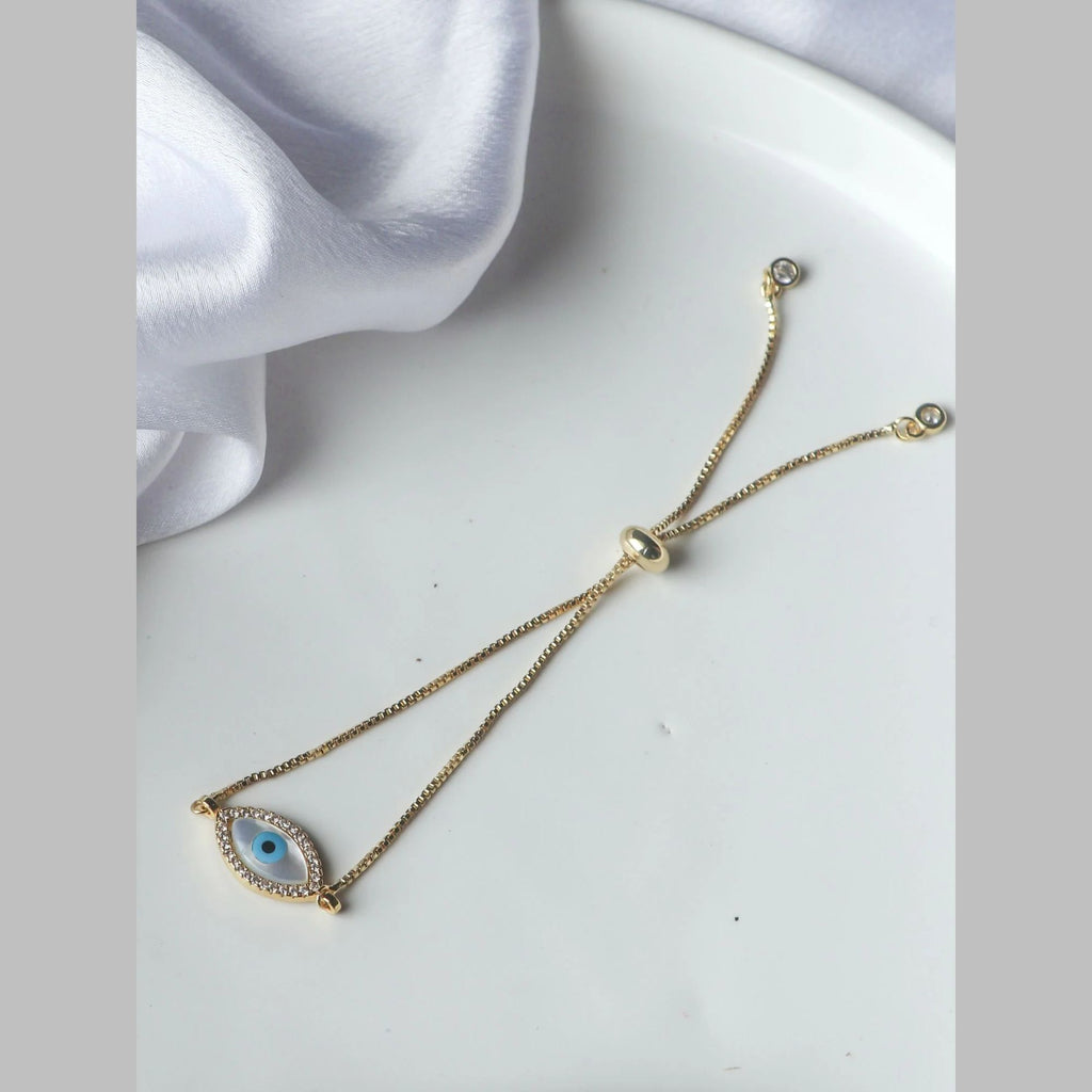 Turkish Evil Eye Mother Of Pearl CZ Gold Slider Bracelet Bulk