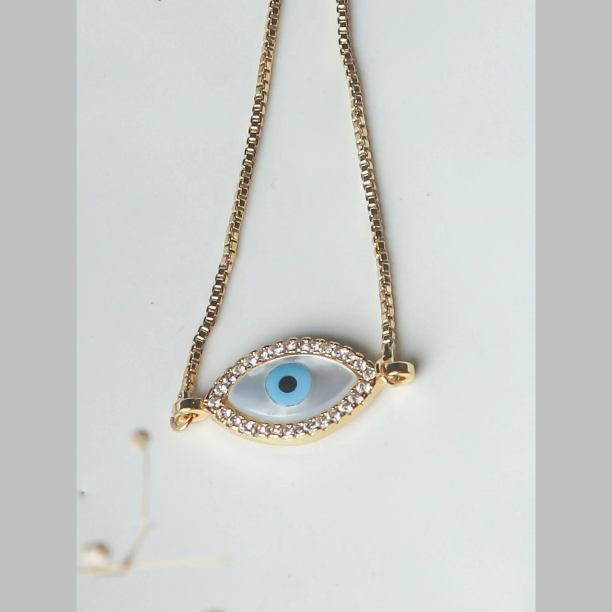 Turkish Evil Eye Mother Of Pearl CZ Gold Slider Bracelet Bulk