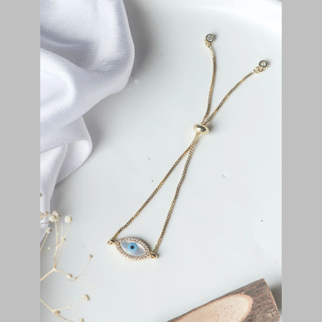 Turkish Evil Eye Mother Of Pearl CZ Gold Slider Bracelet Bulk