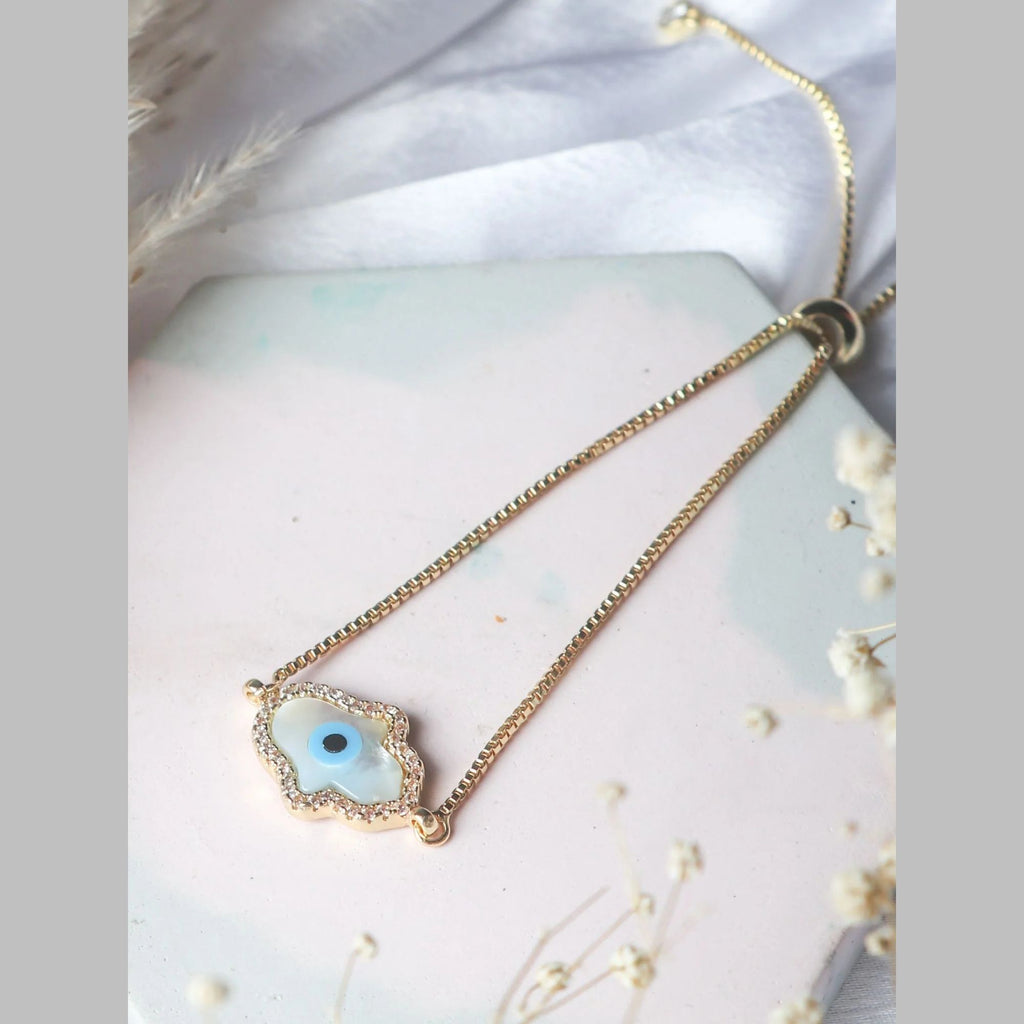 Evil Eye Hamsa Gold Mother Of Pearl CZ Slider Bracelet Bulk
