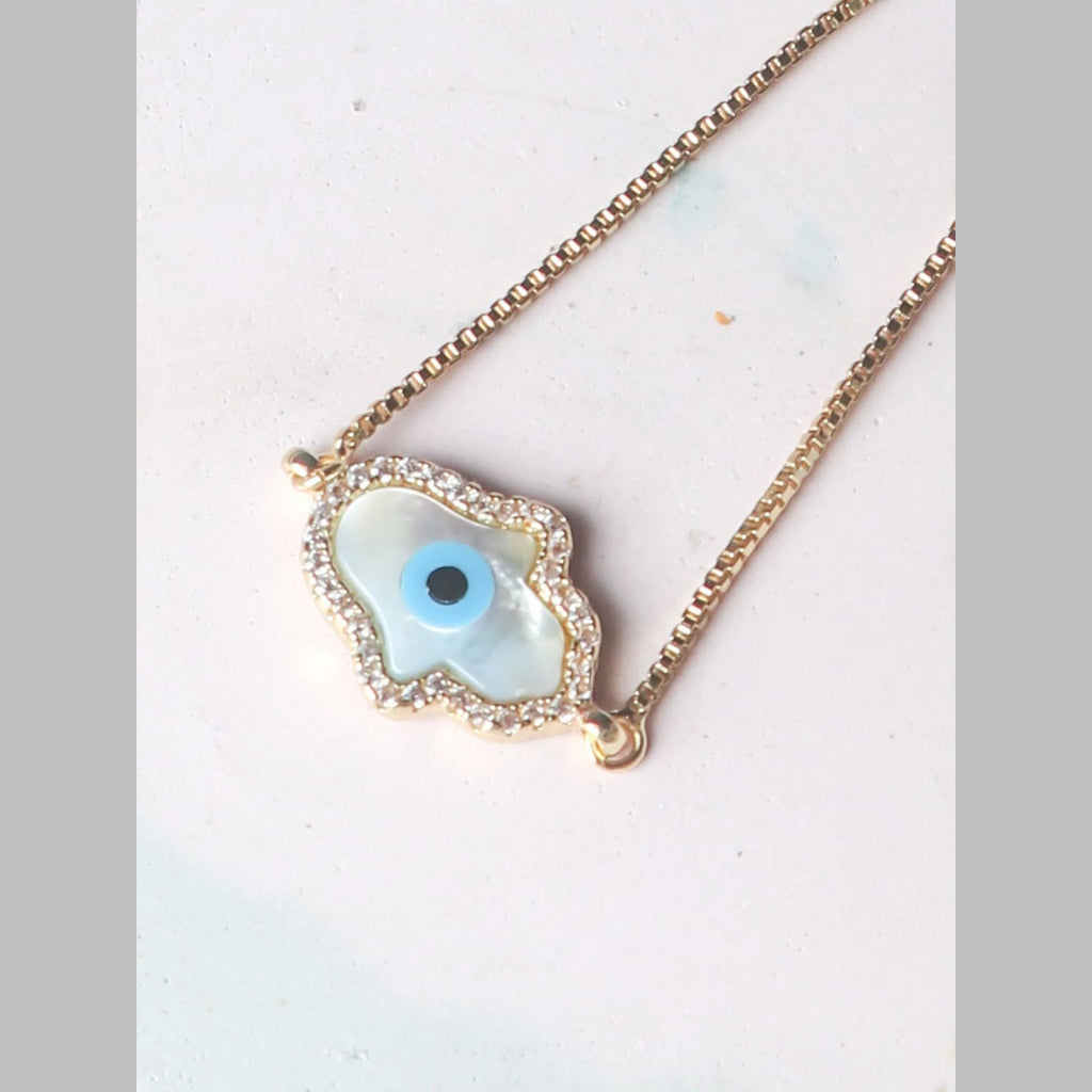 Evil Eye Hamsa Gold Mother Of Pearl CZ Slider Bracelet Bulk