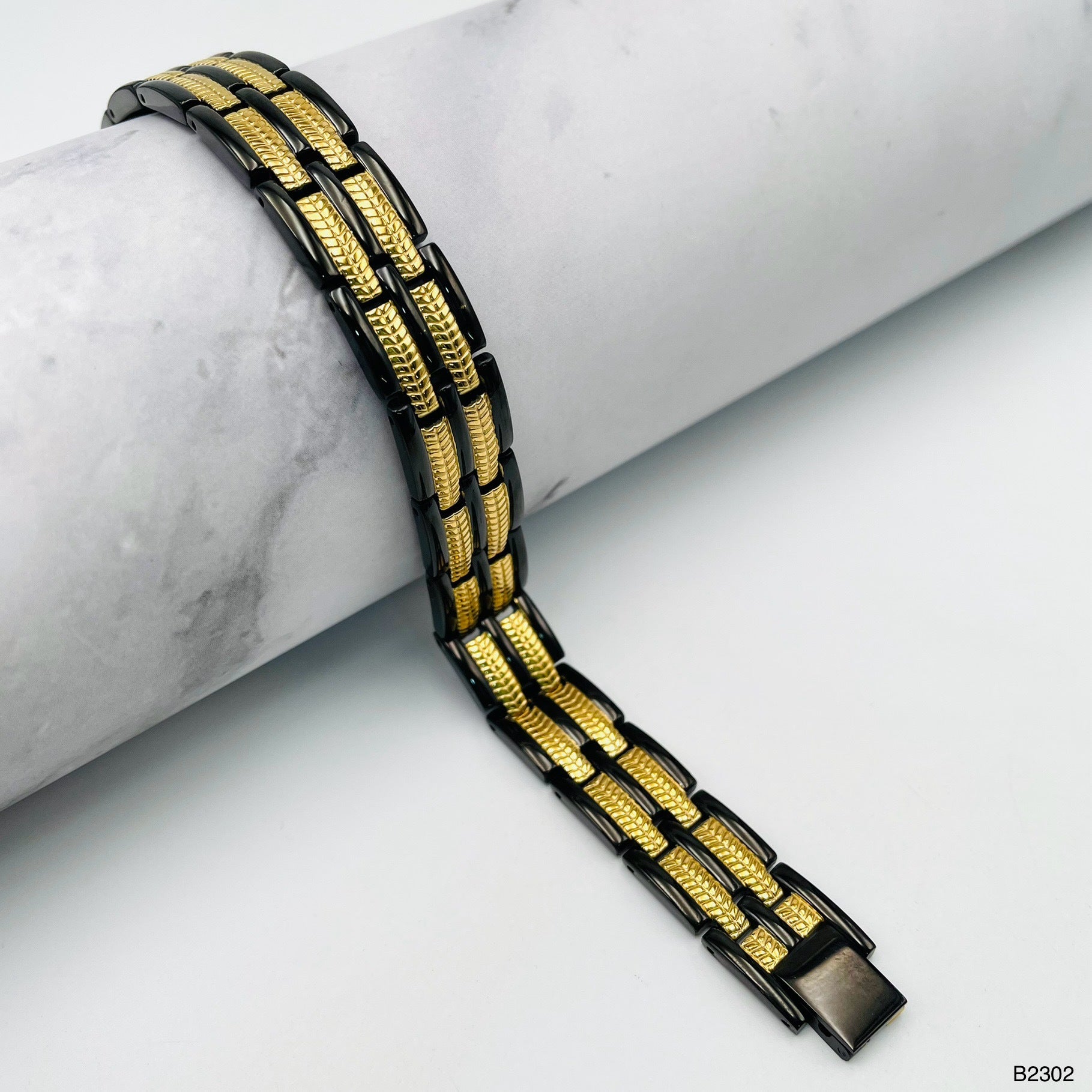 Titanium Stainless Steel Black Gold Magnet Health Therapy Bio Energy Bracelet Men Main image