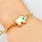 Turkish Blue Evil Eye Elephant Enamel Gold Slider Bracelet Bulk