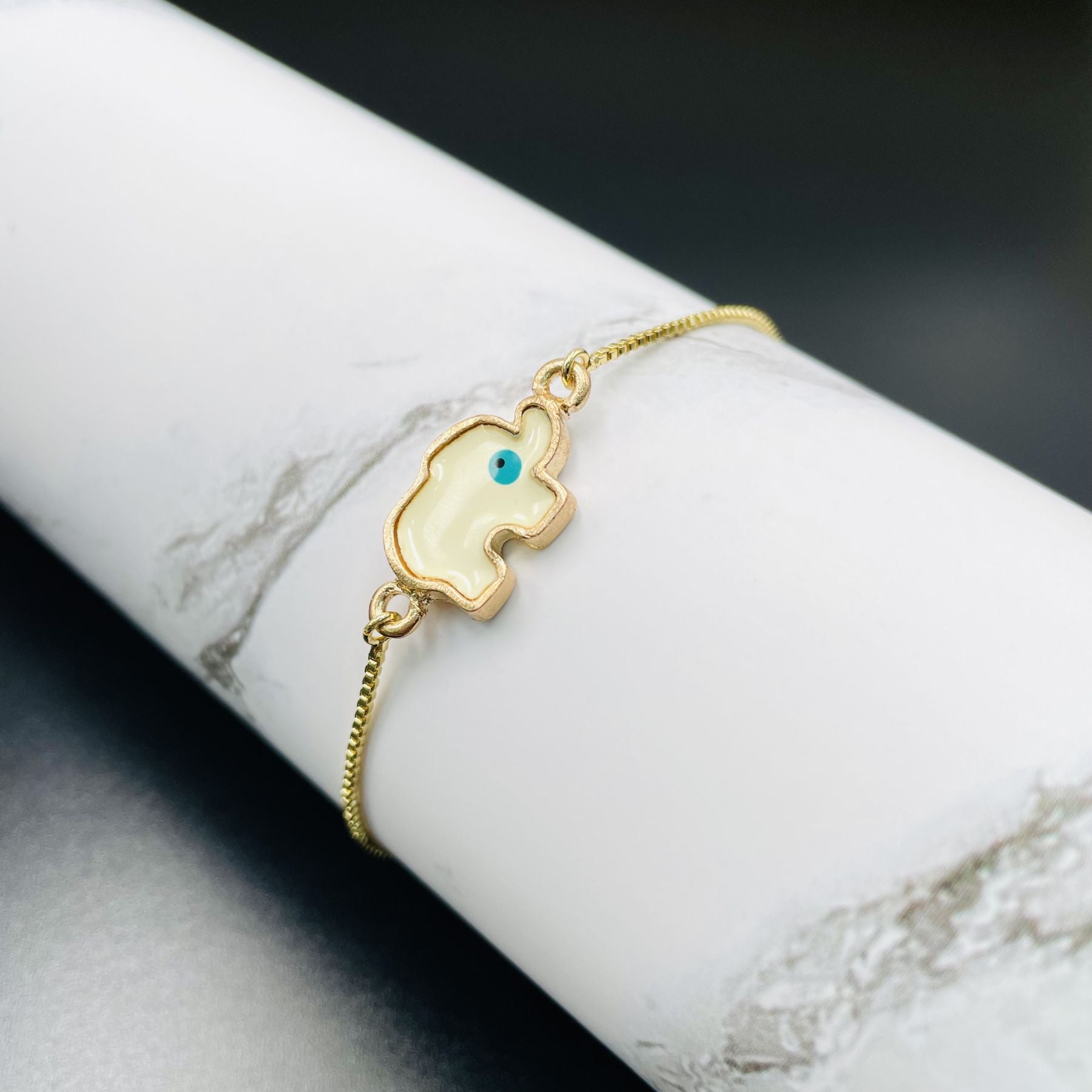 Turkish Blue Evil Eye Elephant Enamel Gold Slider Bracelet Bulk