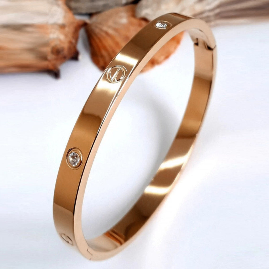 Screw Luxury Rose Gold CZ Stainless Steel Cuff Kada Bangle Bulk
