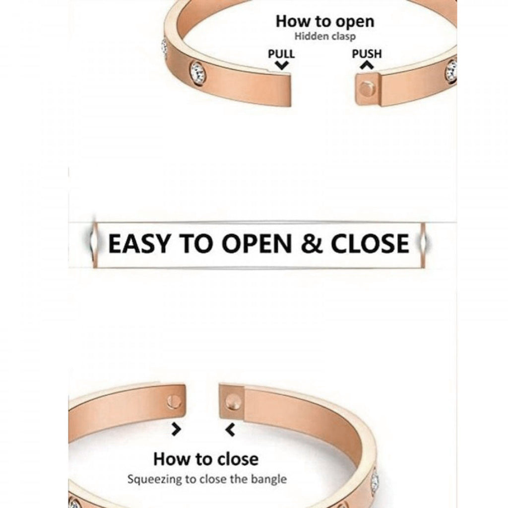 Screw Luxury Rose Gold CZ Stainless Steel Cuff Kada Bangle Bulk