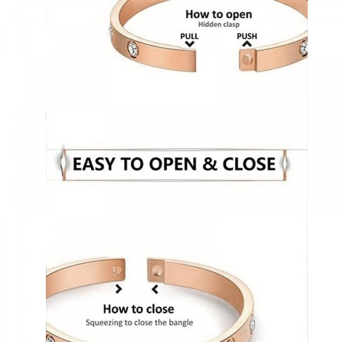 Screw Luxury Rose Gold CZ Stainless Steel Cuff Kada Bangle Bulk