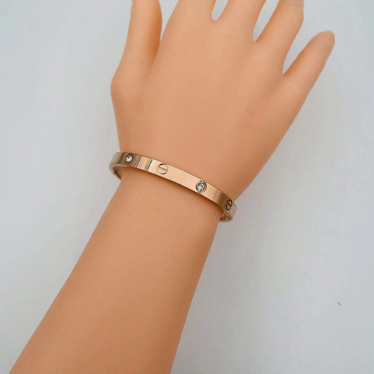 Screw Luxury Rose Gold CZ Stainless Steel Cuff Kada Bangle Bulk