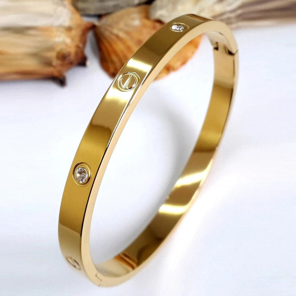 Screw Luxury Gold Cubic Zirconia Stainless Steel Cuff Kada Bangle Bulk