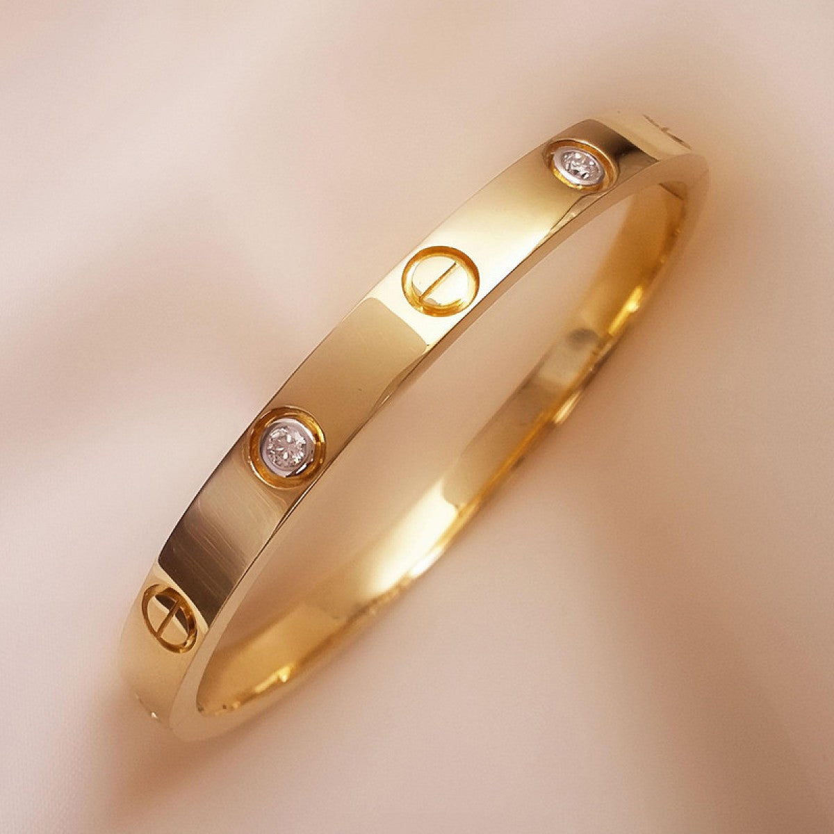 Screw Luxury Gold Cubic Zirconia Stainless Steel Cuff Kada Bangle Bulk