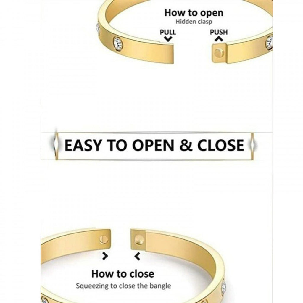 Screw Luxury Gold Cubic Zirconia Stainless Steel Cuff Kada Bangle Bulk