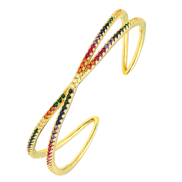 Ramola Rainbow Crystal Copper Single Cuff Kada Bangle For Women Bulk Secondary image