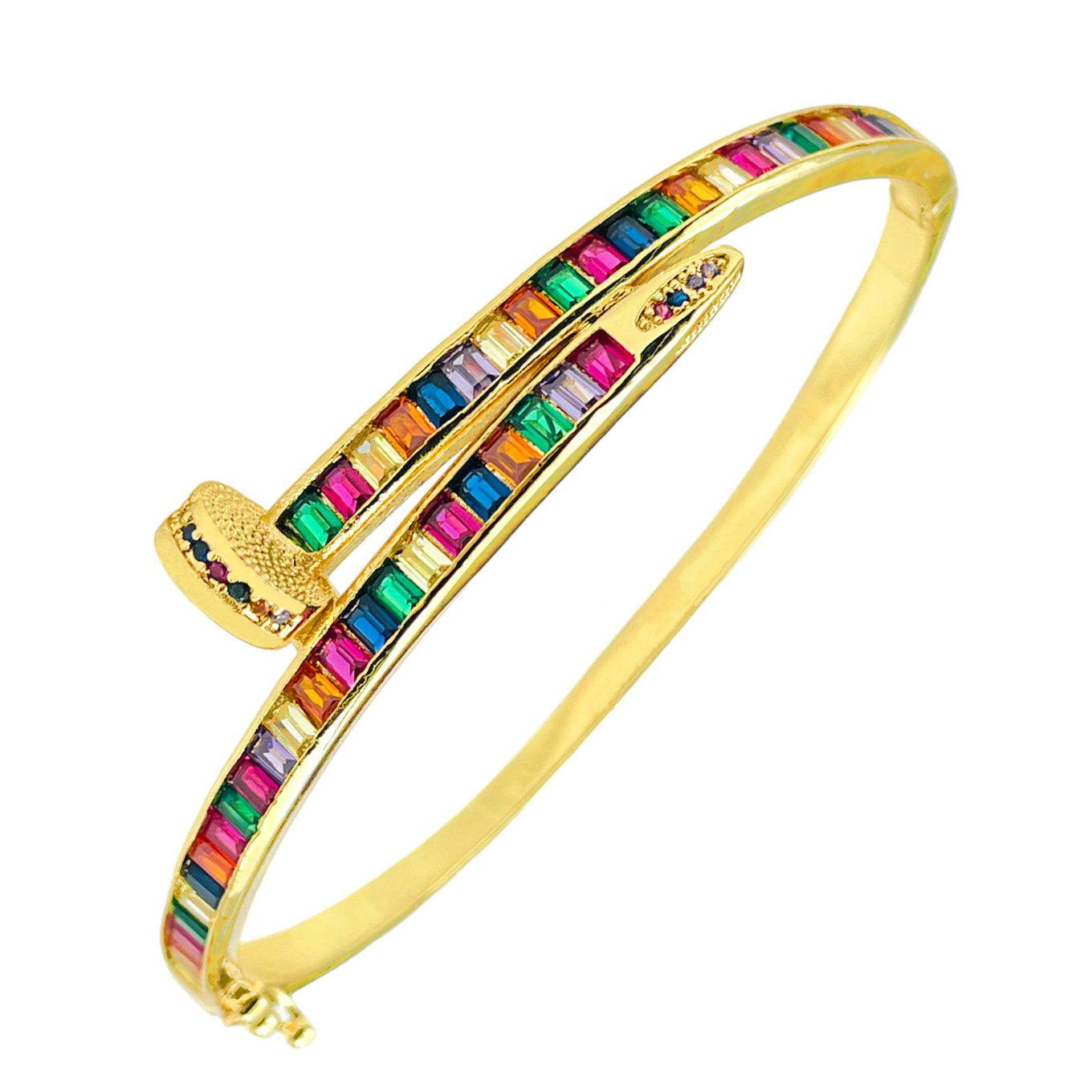 Rainbow Nail American Diamond Crystal Gold Openable Kada Bangle Bulk