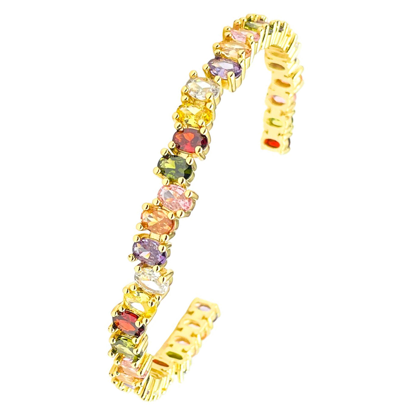 Rainbow Round American Diamond Crystal Gold Cuff Kada Bangle Bulk