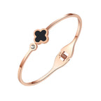 Clover Stainless Steel Flower Rose Gold Black Openable Slim Kada Bangle Women