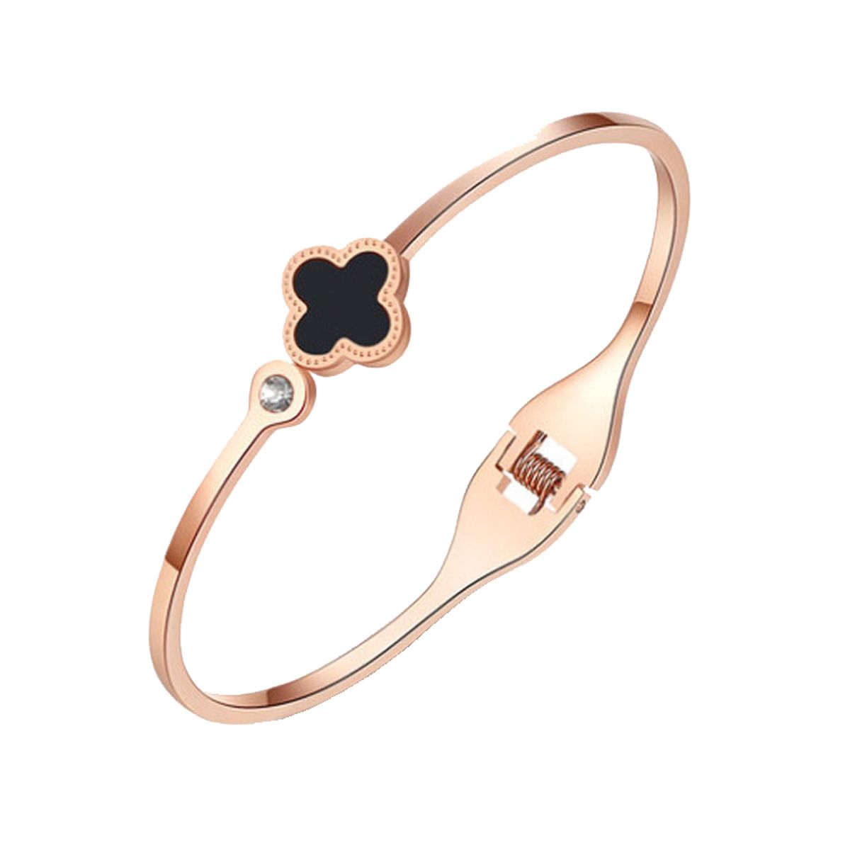 Clover Stainless Steel Flower Rose Gold Black Openable Slim Kada Bangle Women