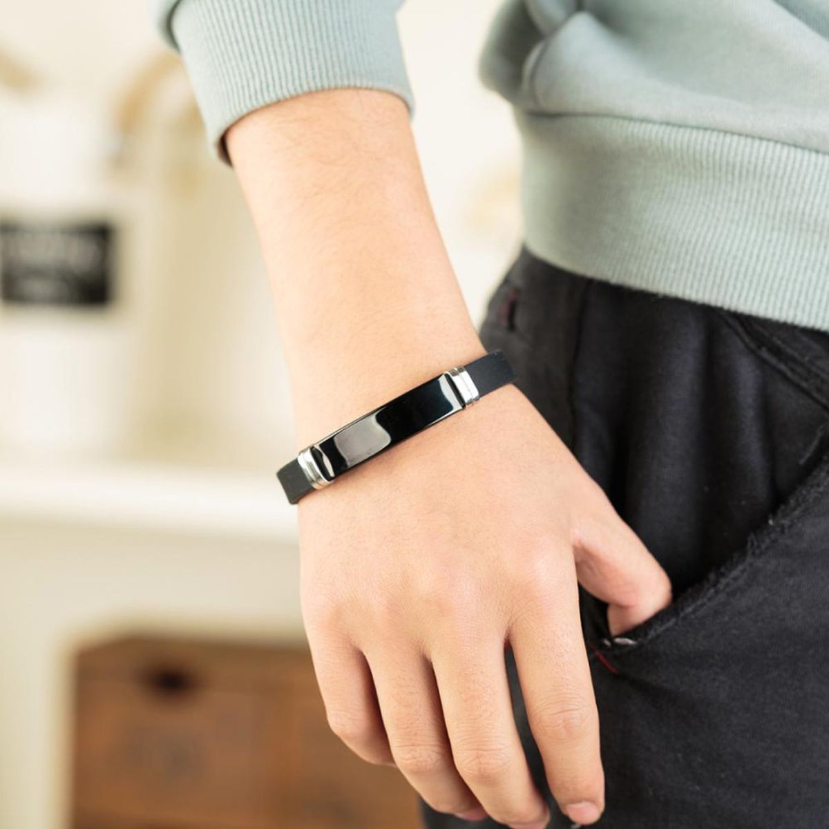 Customized Personalised Letter Engraved Id Wrist Band Bracelet Bulk