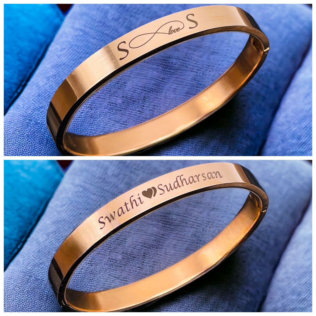 8mm Customized Personalised Laser Engraved Stainless Steel Gold Openable Bangle Cuff Kada For Men