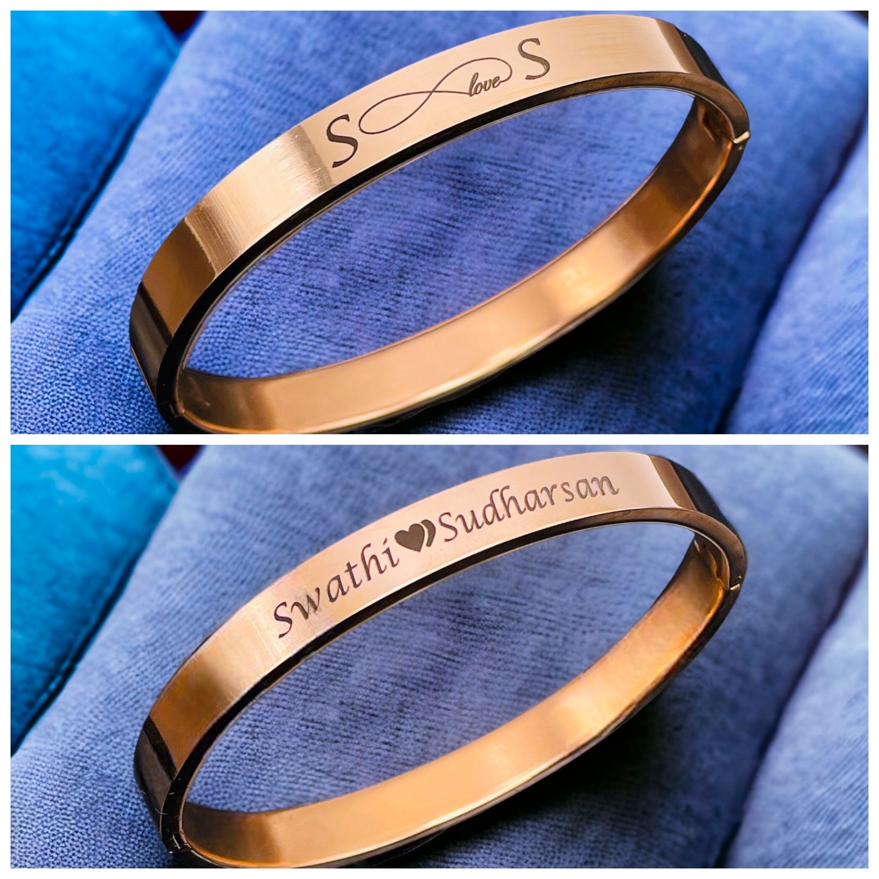 8mm Customized Personalised Laser Engraved Stainless Steel Gold Openable Bangle Cuff Kada For Men