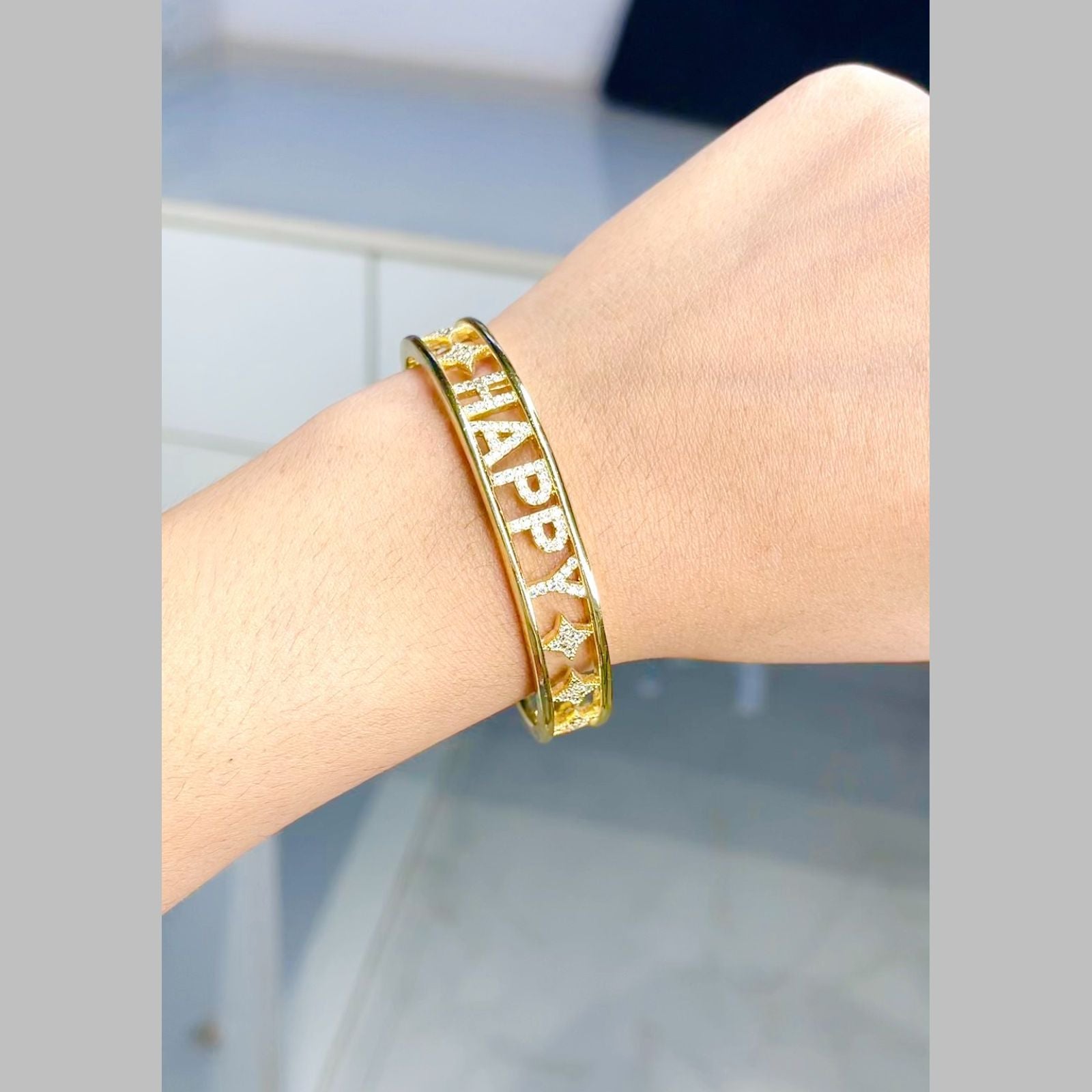 Happy Cubic Zirconia Gold Copper Bangle Kada Cuff For Women Bulk