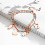 Heart Lock Rose Gold Stainless Steel Dual Chain Bracelet Women Bulk