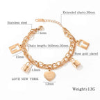 Heart Lock Rose Gold Stainless Steel Dual Chain Bracelet Women Bulk