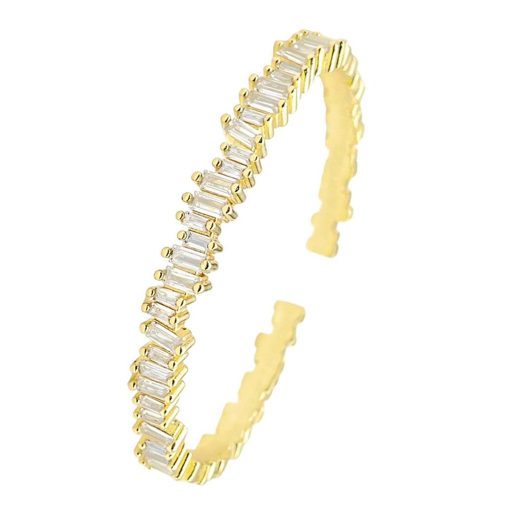 Stylish Gold Baguette Crystal Cubic Zirconia Cuff Kada Bangle Bulk