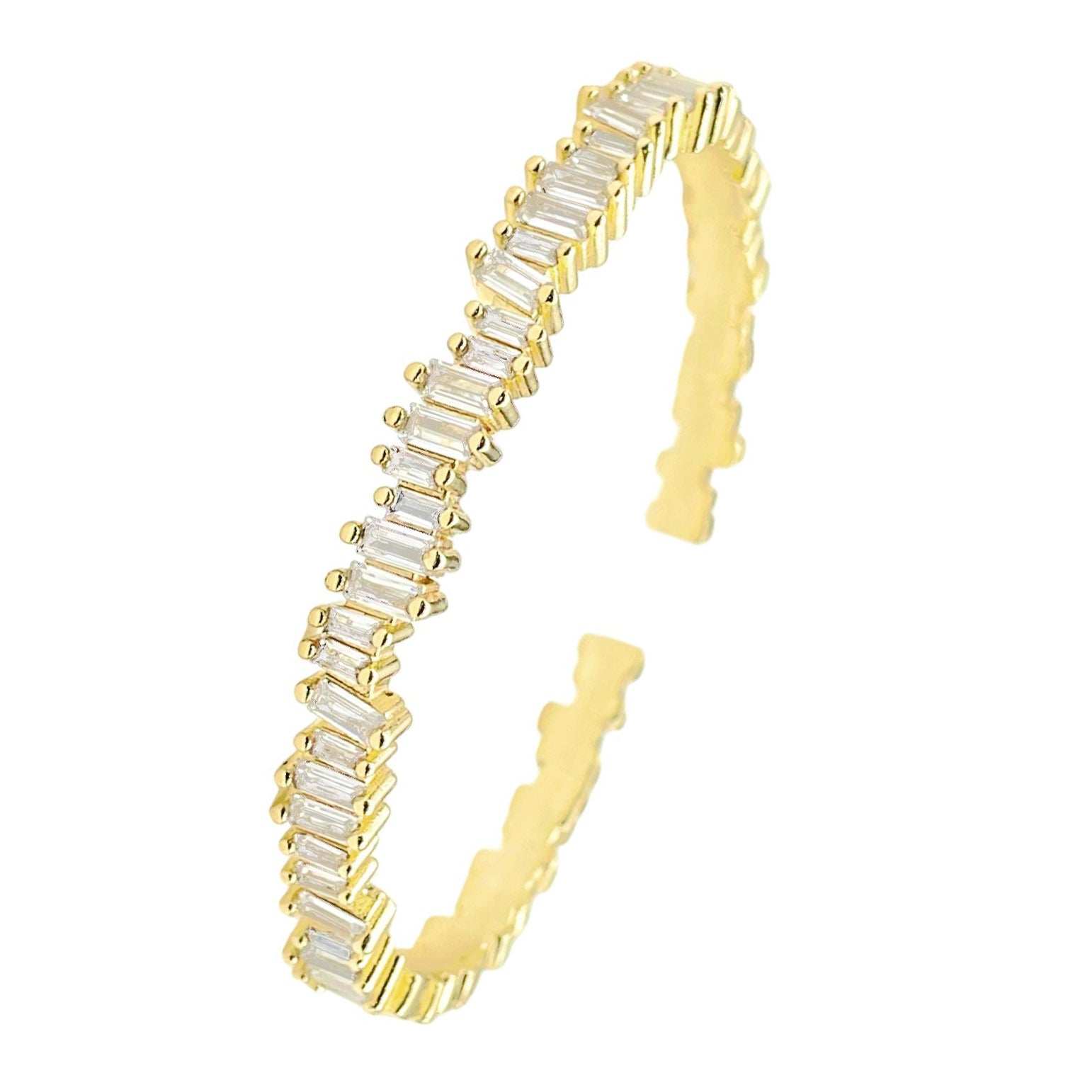 Stylish Gold Baguette Crystal Cubic Zirconia Cuff Kada Bangle Bulk