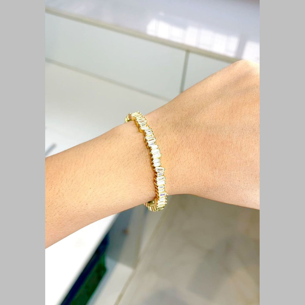 Stylish Gold Baguette Crystal Cubic Zirconia Cuff Kada Bangle Bulk